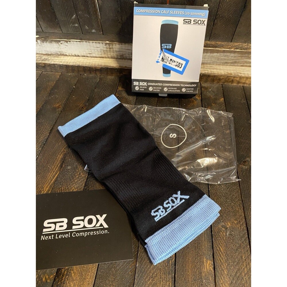SB Sox 1 pr Sz S Unisex Black/Blue  Calf Compression Calf Sleeve 20-30 mmHg